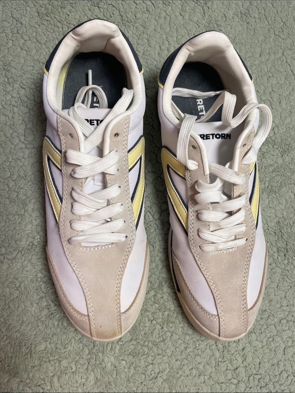 Tretorn Men's White and Yellow Suede-Accent Sneakers